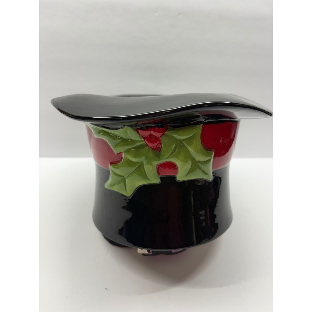 Cheryl's Christmas Ceramic Top Hat Vase Planter Holly Berry Holiday Decor